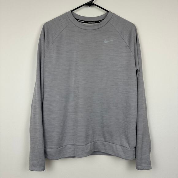 Nike Mens Dri-Fit Running Long Sleeve Crewneck Activewear Light Grey Shirt Large - Picture 1 of 8